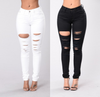 New 2021 casual sexy jeans woman cotton denim trousers slim mid waist ripped holes pencil pants cowboy jeans femme