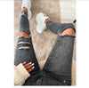 Ladies Ripped Stretch Jeans With Small Feet Ripped Jeans Women