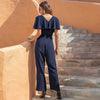 Women's V-neck Fashion Temperament Casual High Waist Loose Jumpsuit