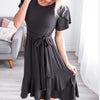 Ruffle Sleeve Double-layer Hem Tied Dress