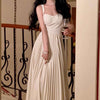 Women's New Pleated White Suspender Dress