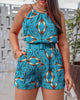 Sleeveless Printed Top Printed Shorts Suit Including Belt