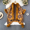 Leopard Print Fur Collar Coat Loose Mid-length Jacquard Knitted Shawl Cardigan