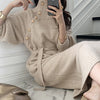 Retro Below The Knee Mid-length Long Sleeve Dress Knitted Sweater Bottom Skirt