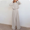 Brown Fashionable Korean Style Long Sleeve Pure Color Cotton Two-piece Set