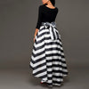 New women's one-piece collar two-piece suit skirt long-sleeved shirt + striped skirt