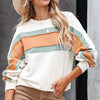 Striped Stitching Contrast Color Long Sleeves Sweater