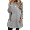 New Women's Pocket Round Neck Casual Warm Long Sleeve T-shirt Skirt