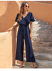 Women's V-neck Fashion Temperament Casual High Waist Loose Jumpsuit