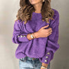 Long Sleeve Round Neck Button Knit T-shirt