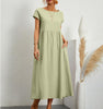 Solid Color Sleeveless Loose Pockets Cotton And Linen Dress