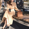 Retro Below The Knee Mid-length Long Sleeve Dress Knitted Sweater Bottom Skirt