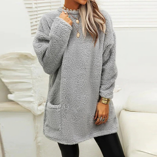 New Women's Pocket Round Neck Casual Warm Long Sleeve T-shirt Skirt