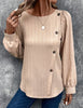 Women's Fastener Decoration Crew Neck Casual Solid Color Long-sleeved Shirt