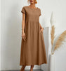 Solid Color Sleeveless Loose Pockets Cotton And Linen Dress