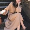 Retro Below The Knee Mid-length Long Sleeve Dress Knitted Sweater Bottom Skirt