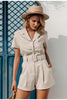 Casual Style Button Short-sleeved One-piece Suit With Collar And Belt Short Jumpsuit