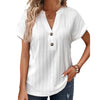 Women's Batwing Sleeve Solid Color And V-neck Button T-shirt