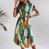 Women's Printed Batwing Sleeve Belt Dress