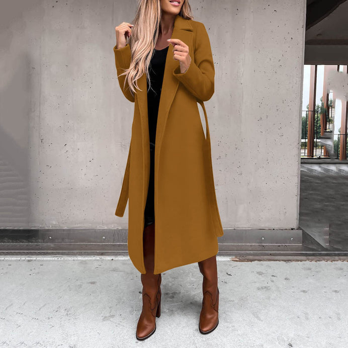 Women's Clothing Solid Color Polo Collar Long-sleeved Woolen Coat