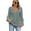 T-shirt Jacquard V-neck Lace Stitching Long Sleeve