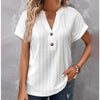 Women's Batwing Sleeve Solid Color And V-neck Button T-shirt