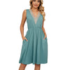 Lace Panel Sleeveless Dresss With Pocket V-neck Dresses For Women