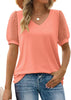 Womens Summer Tops V Neck T Shirts Swiss Dot Puff Sleeve Tops Loose Casual Tshirts