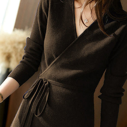 High End Luxury Celebrity Light Mature Style V-neck Knitted Dress