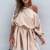 Women's Fashion Solid Color Slant Shoulder Casual Loose Skirt