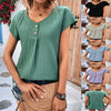 Striped Round Neck Shirt Women Solid Color Summer Fashion Button Short Sleeves Tops