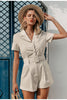 Casual Style Button Short-sleeved One-piece Suit With Collar And Belt Short Jumpsuit