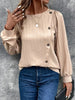 Women's Fastener Decoration Crew Neck Casual Solid Color Long-sleeved Shirt