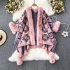 Leopard Print Fur Collar Coat Loose Mid-length Jacquard Knitted Shawl Cardigan