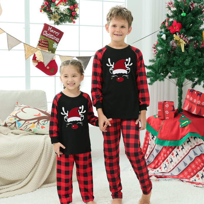 Plaid Stitching Printing Christmas Homewear Parent-child Suit