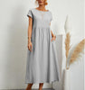 Solid Color Sleeveless Loose Pockets Cotton And Linen Dress