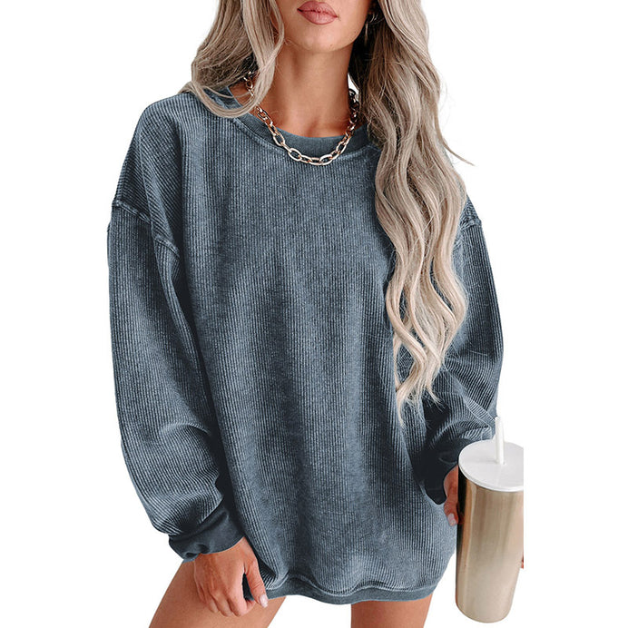 Casual Style Solid Color Knitted Long-sleeved Sweater For Women