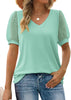 Womens Summer Tops V Neck T Shirts Swiss Dot Puff Sleeve Tops Loose Casual Tshirts