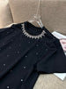 Simple Round Neck Rhinestone Full Diamond Design Short Sleeve T-shirt