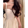 Women's New Pleated White Suspender Dress